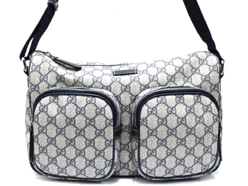 Gucci Shoulder Bag GG Supreme Beige Cream Navy Blue